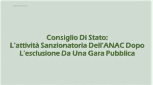 Consiglio Di Stato: L’attività Sanzionatoria Dell’ANAC Dopo L’esclusione Da Una Gara Pubblica