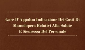 Gare D’Appalto: Indicazione Dei Costi Di Manodopera Relativi Alla Salute E Sicurezza Del Personale